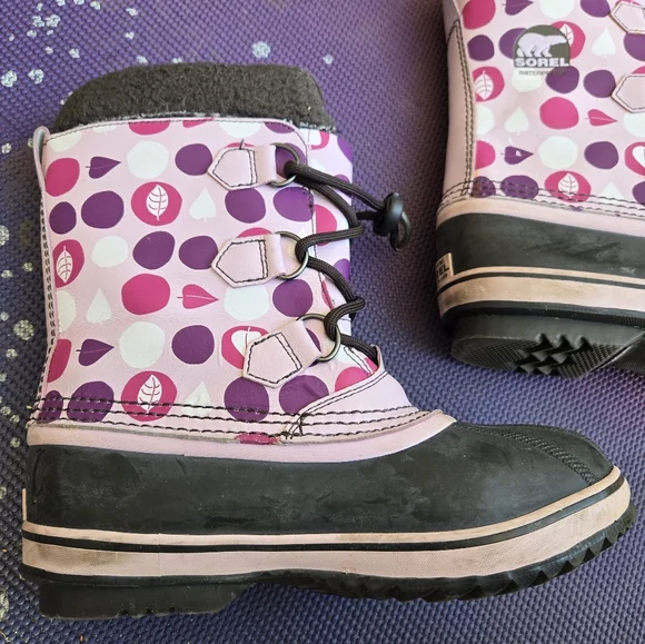 Sorel Women & girls waterproof Snow Rain Boots Brown w pink & purple Size 5 - Picture 9 of 11